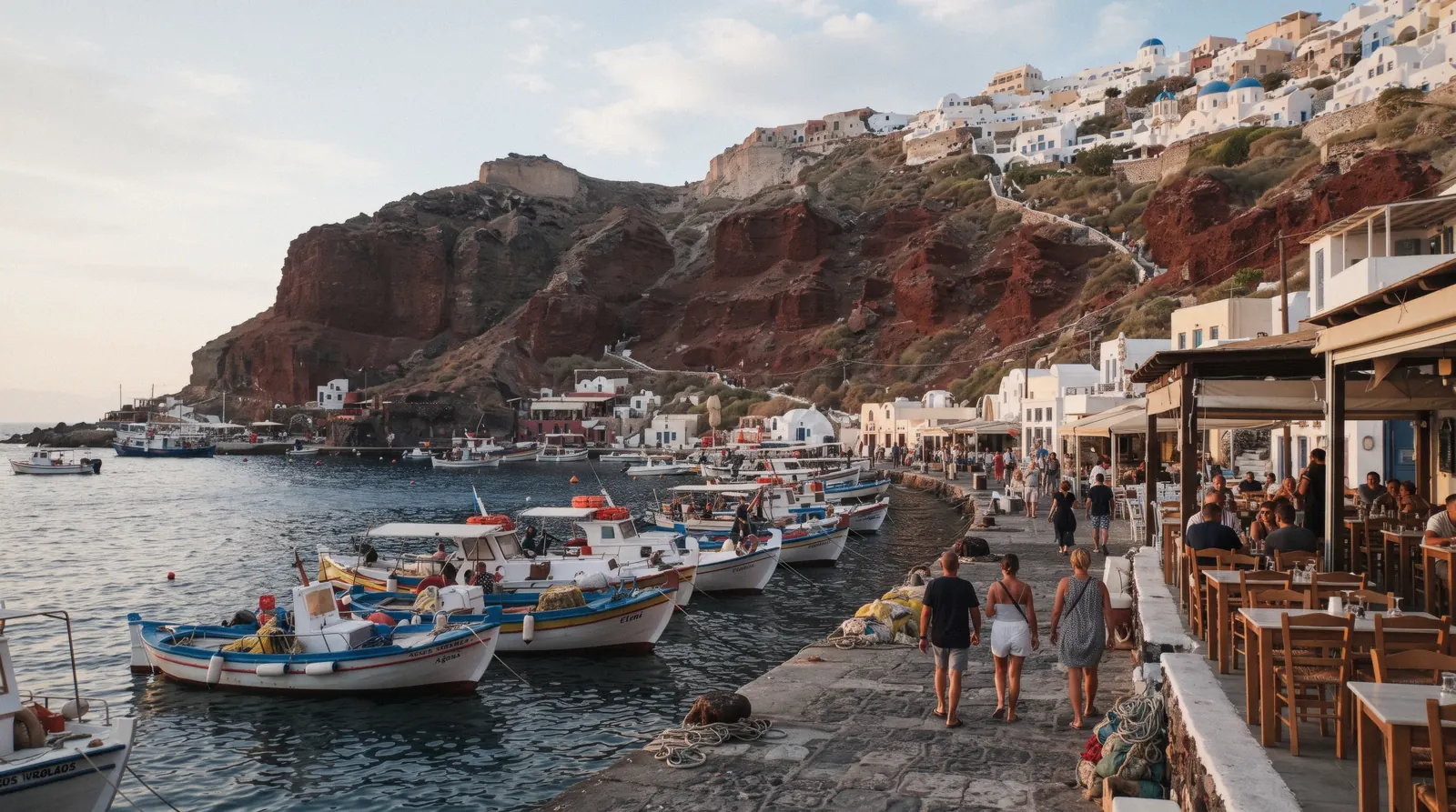 Ammoudi harbour below Oia at 17:30, ammoudi bay, Santorini Greece