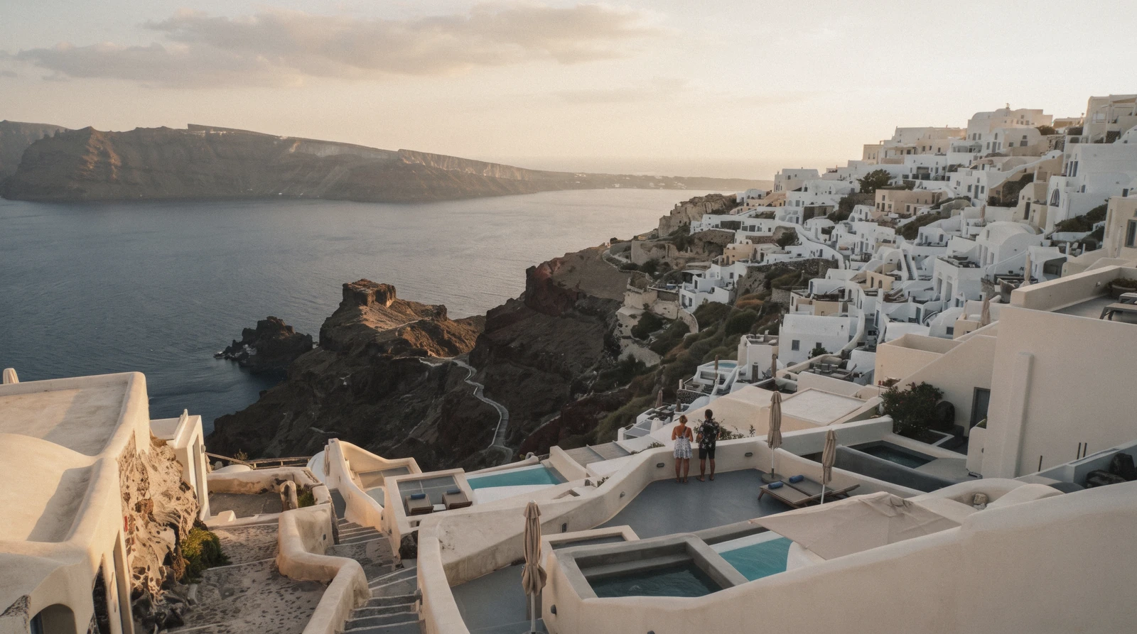 Imerovigli village on the highest point of the caldera rim at 18:30, imerovigli, Santorini Greece