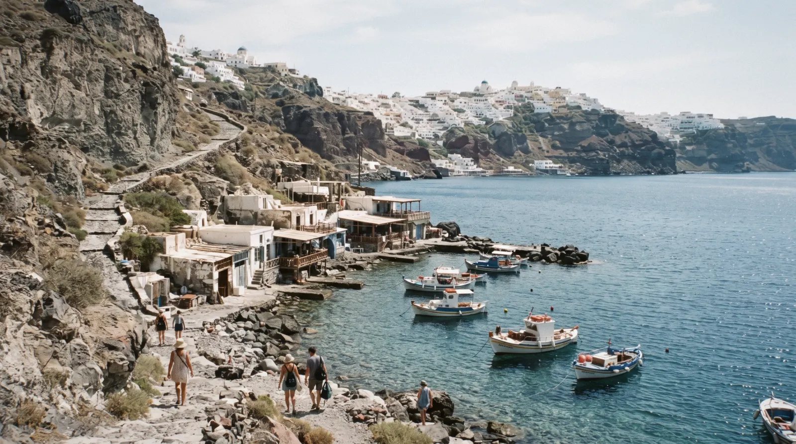 The small harbour of Korfos on Thirassia at 11:00, thirassia, Santorini Greece