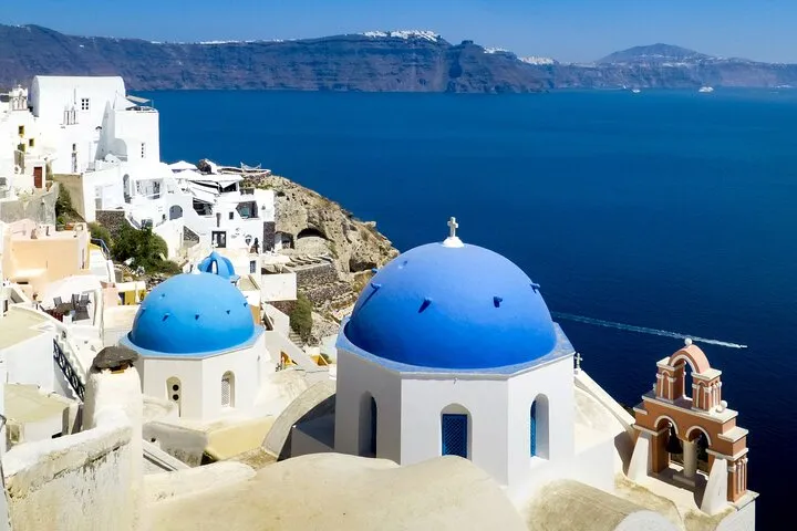 Private van stopped at a caldera viewpoint on a tailor-made private Santorini tour, Santorini Greece