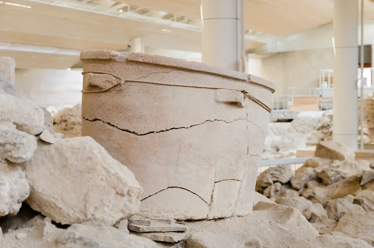 Storage jars in the excavated houses at Akrotiri, Santorini Greece