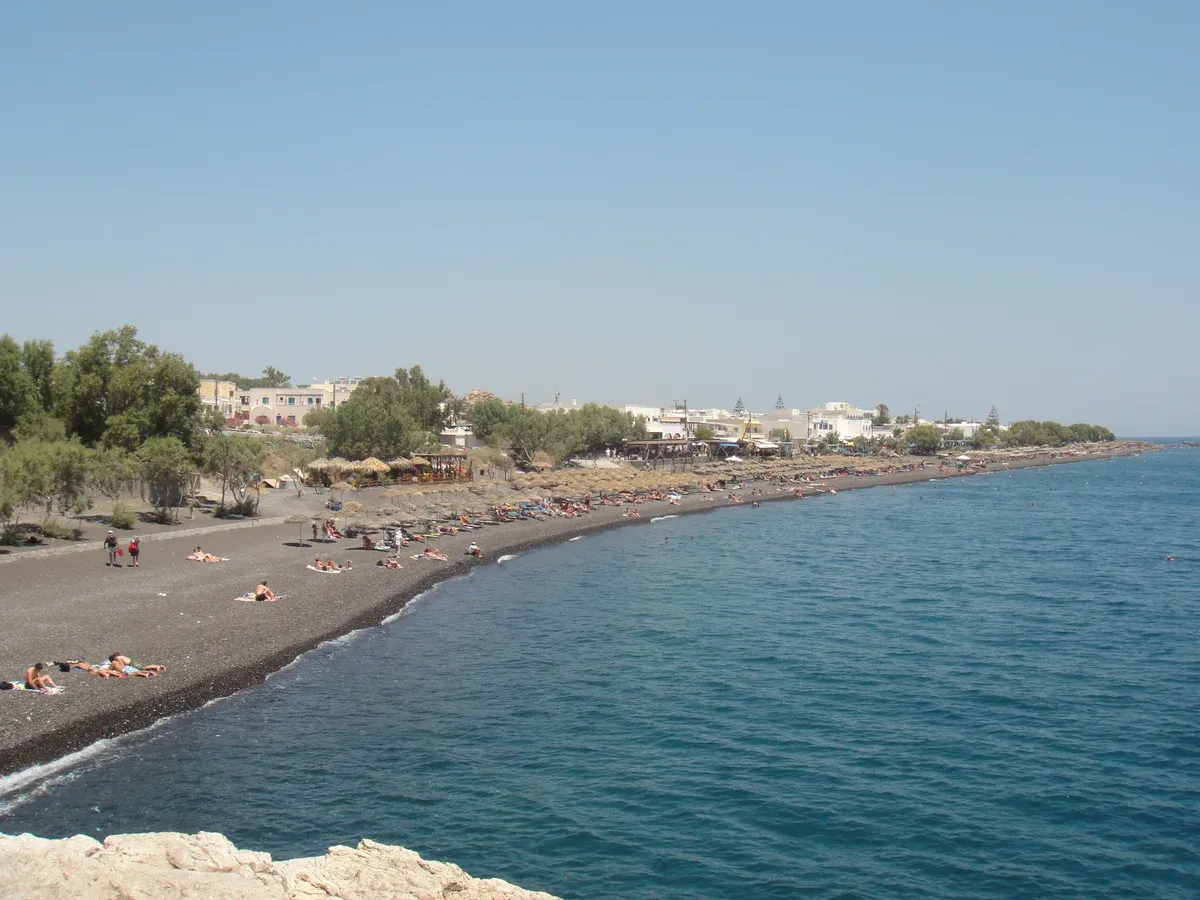 Kamari beach on the east coast, Santorini Greece